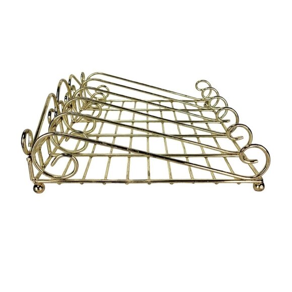 Gold Scroll Tabletop Footed Spice Rack Buffet Flatware Caddy Tray Vintage - Picture 10 of 15